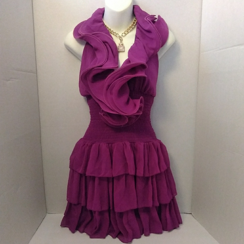 VaVaVoom ruffle halter tier dress